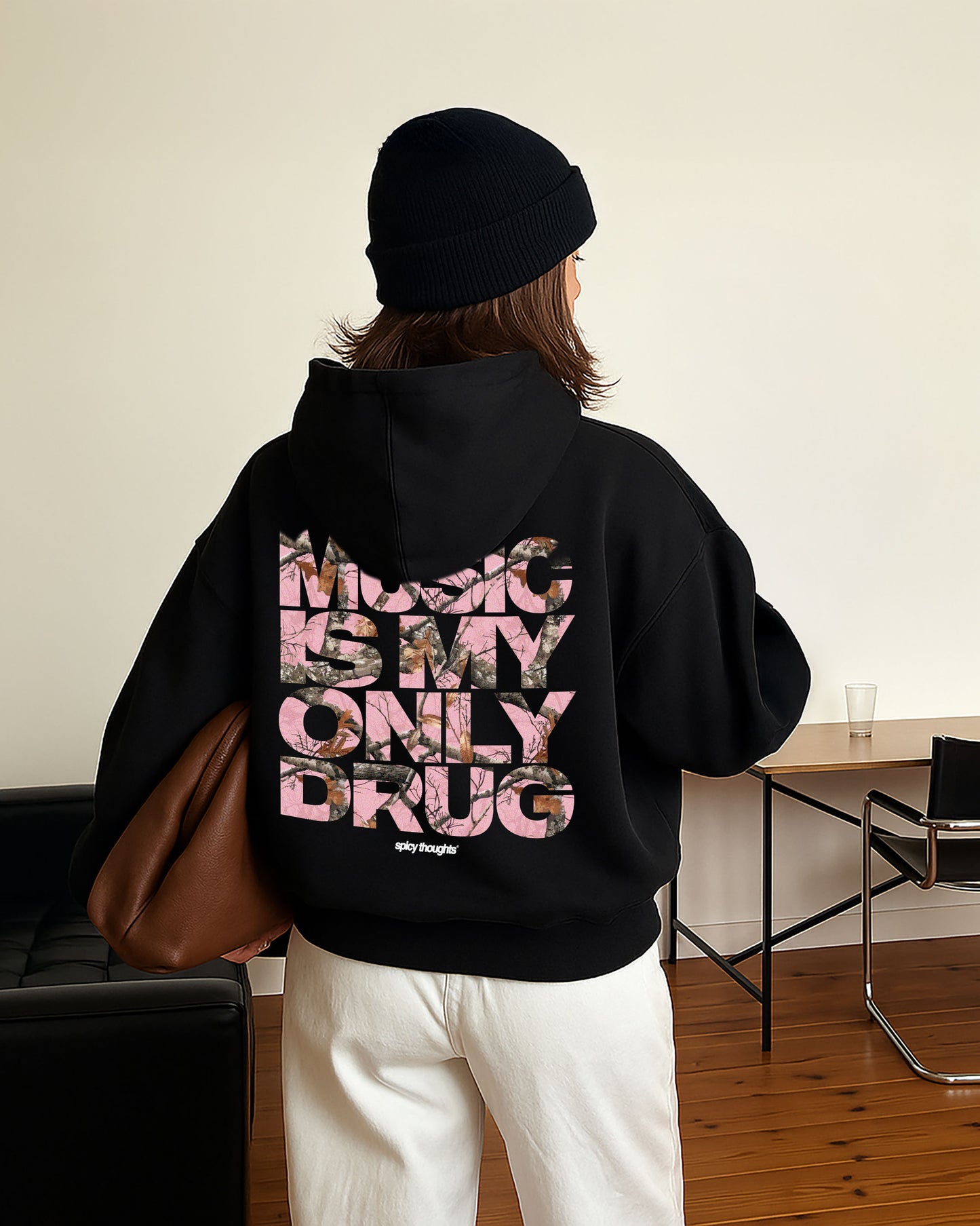 Oversized Hoodie Black - Music Is My Only Drug