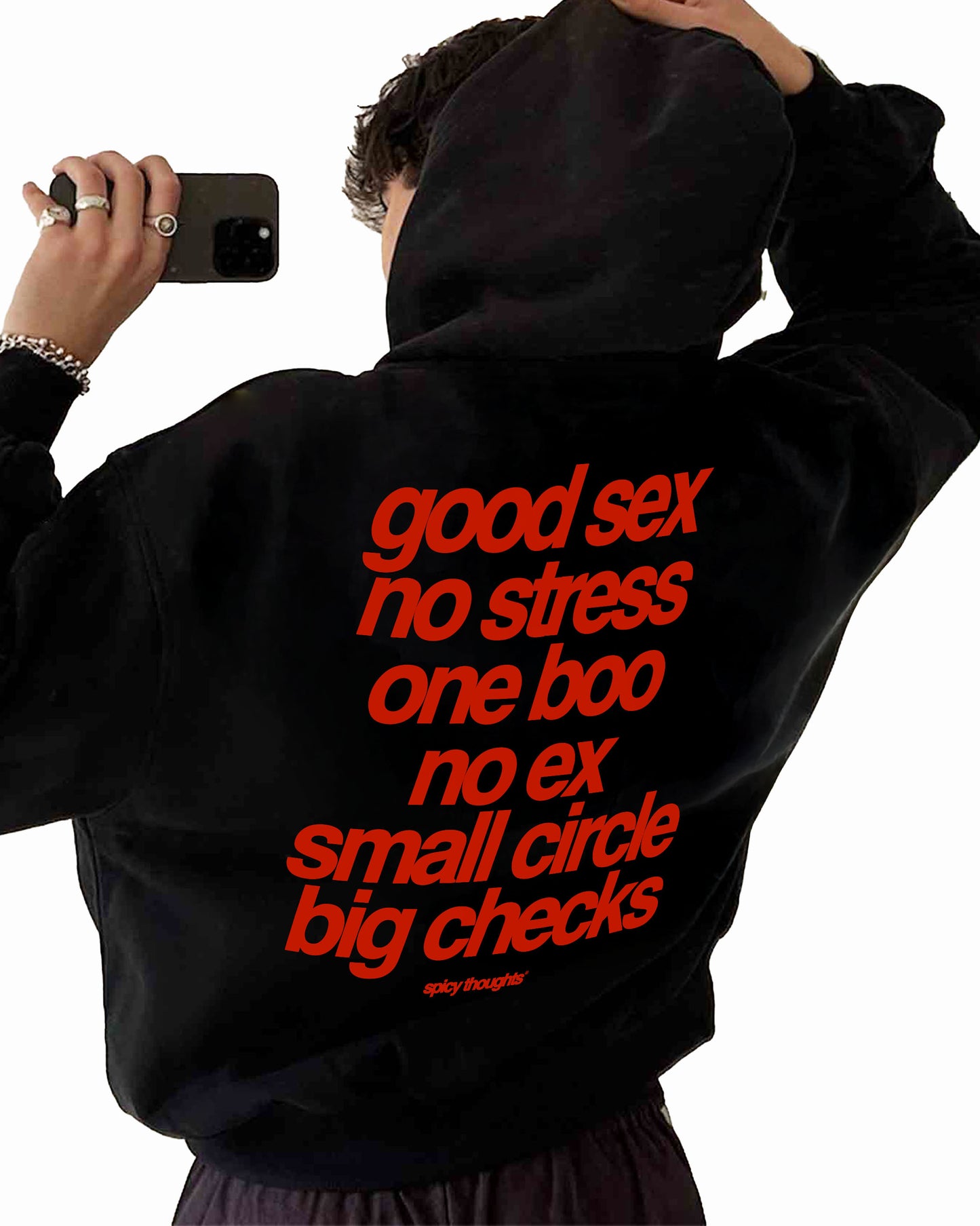 Oversized Hoodie Black - Small Circle Big Checks