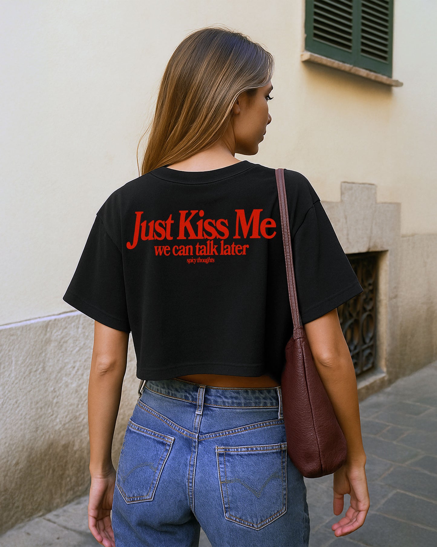 Oversize Cropped Tee - Just Kiss Me
