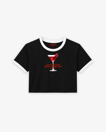 Cropped Tee Two Tone - Save Water Drink Martinis