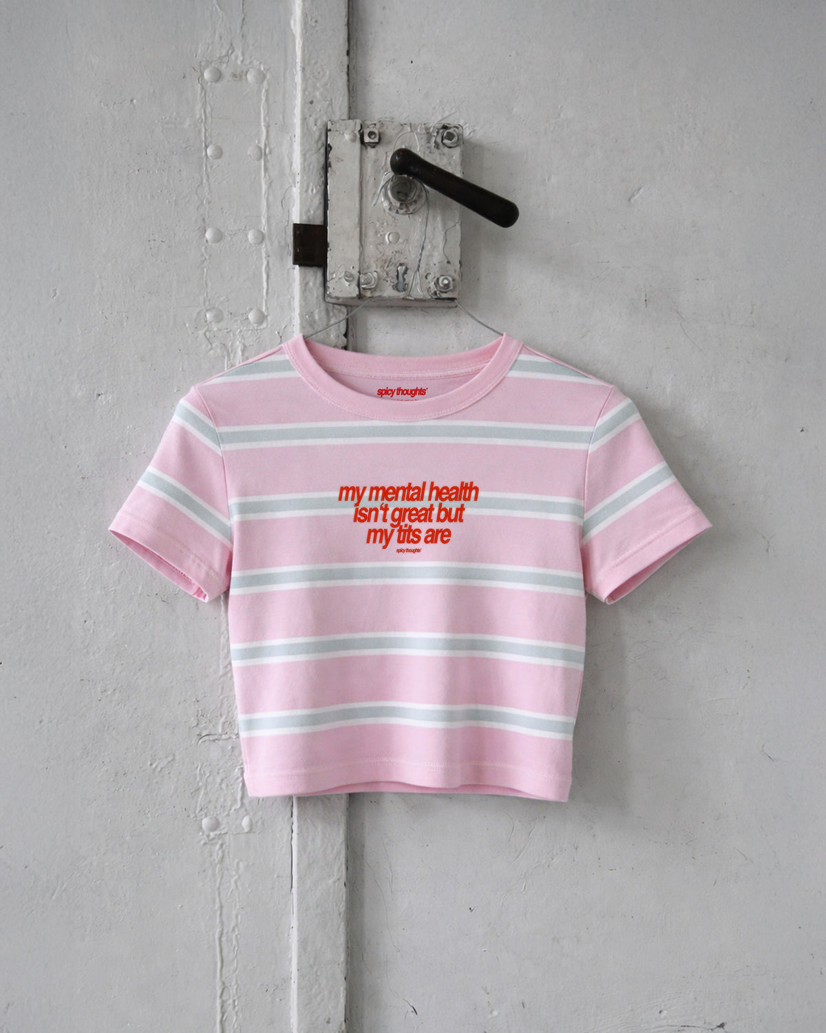 Cropped Tee Stripe - My Mental Health Isn’t Great But My Tits Are