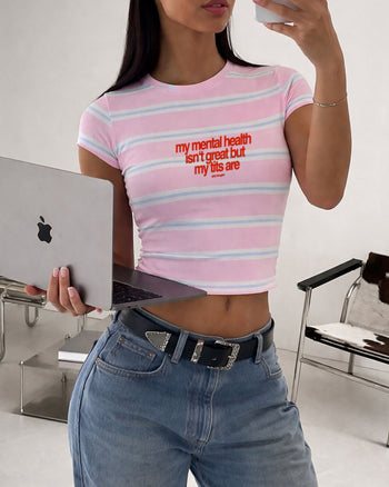 Cropped Tee Stripe - My Mental Health Isn’t Great But My Tits Are