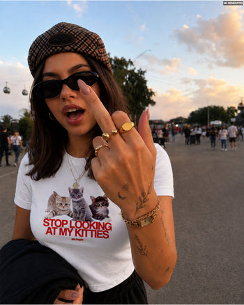 Cropped Tee - Stop Looking At My Kitties