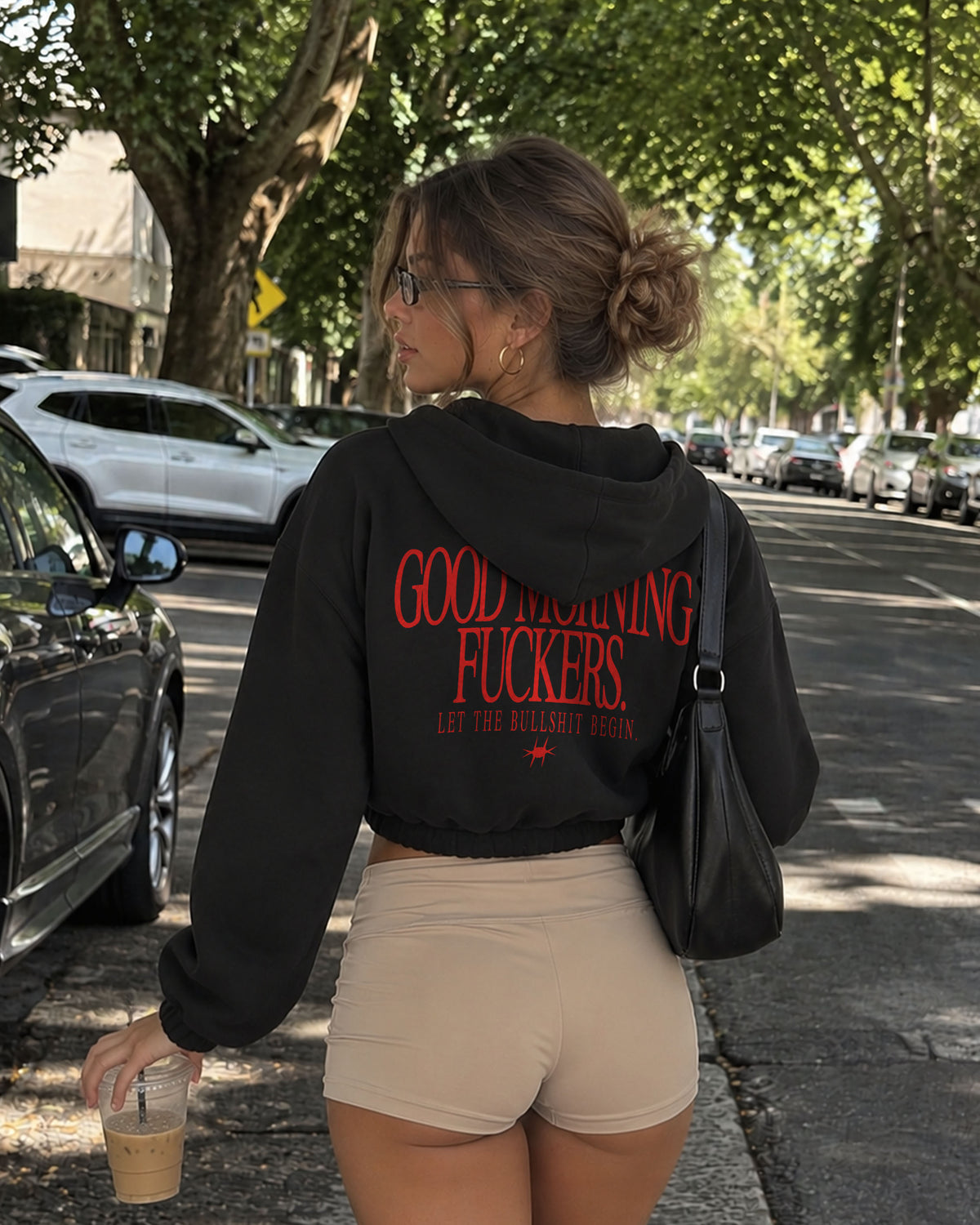 Cropped Zip Hoodie Girls - Good Morning Fuckers