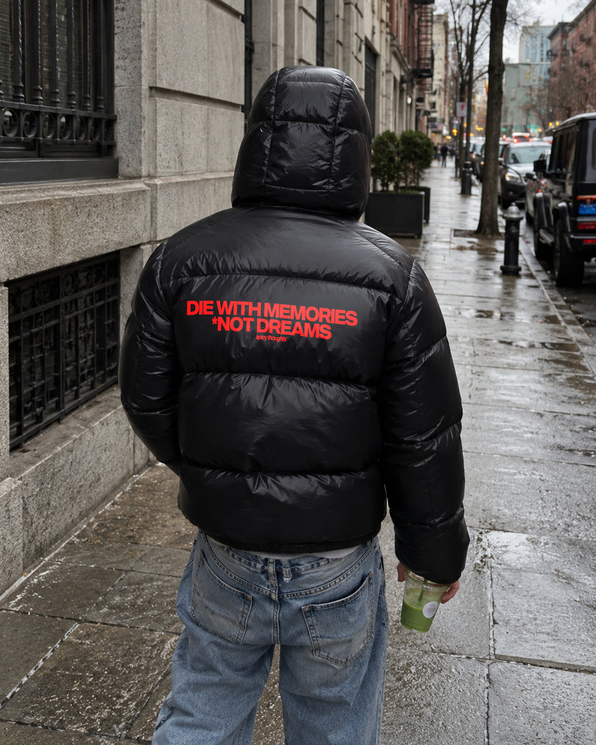 Shiny Puffer Jacket - Die with memories. Not fucking dreams