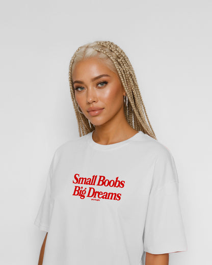 Heavy Oversized Tee White - Small Boobs, Big Dreams