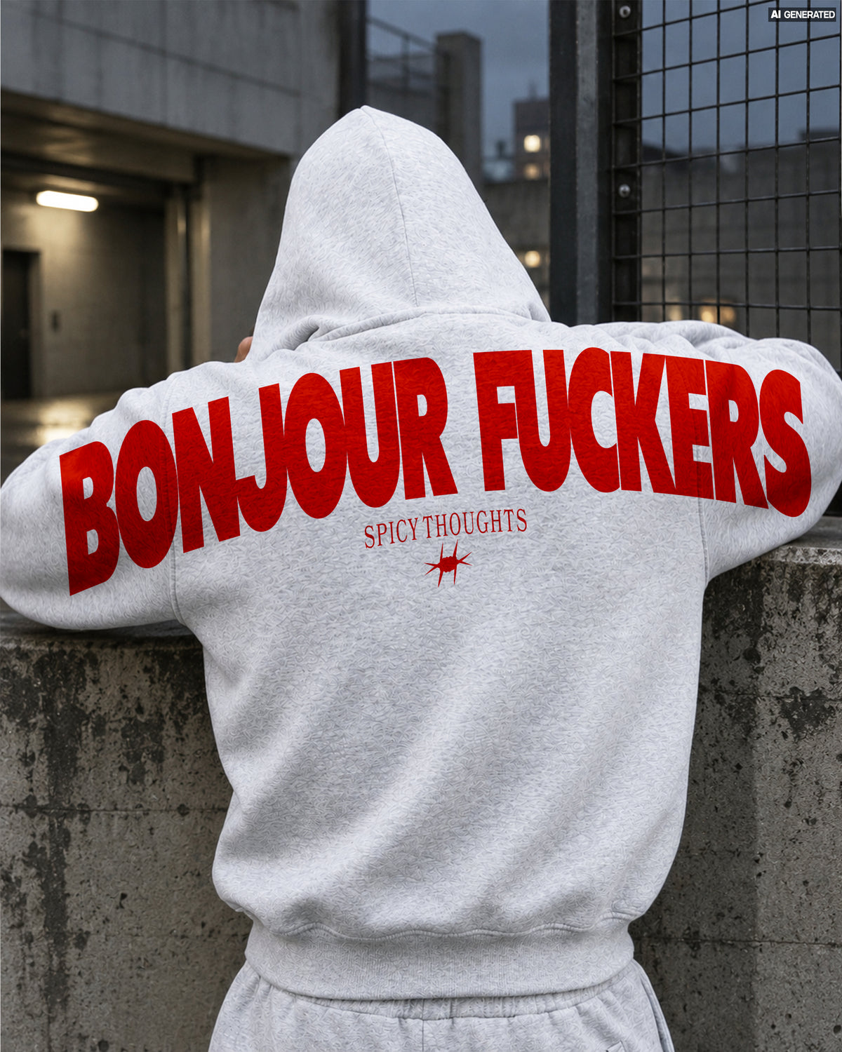 Oversized Hoodie - Bonjour Fuckers Back Arch