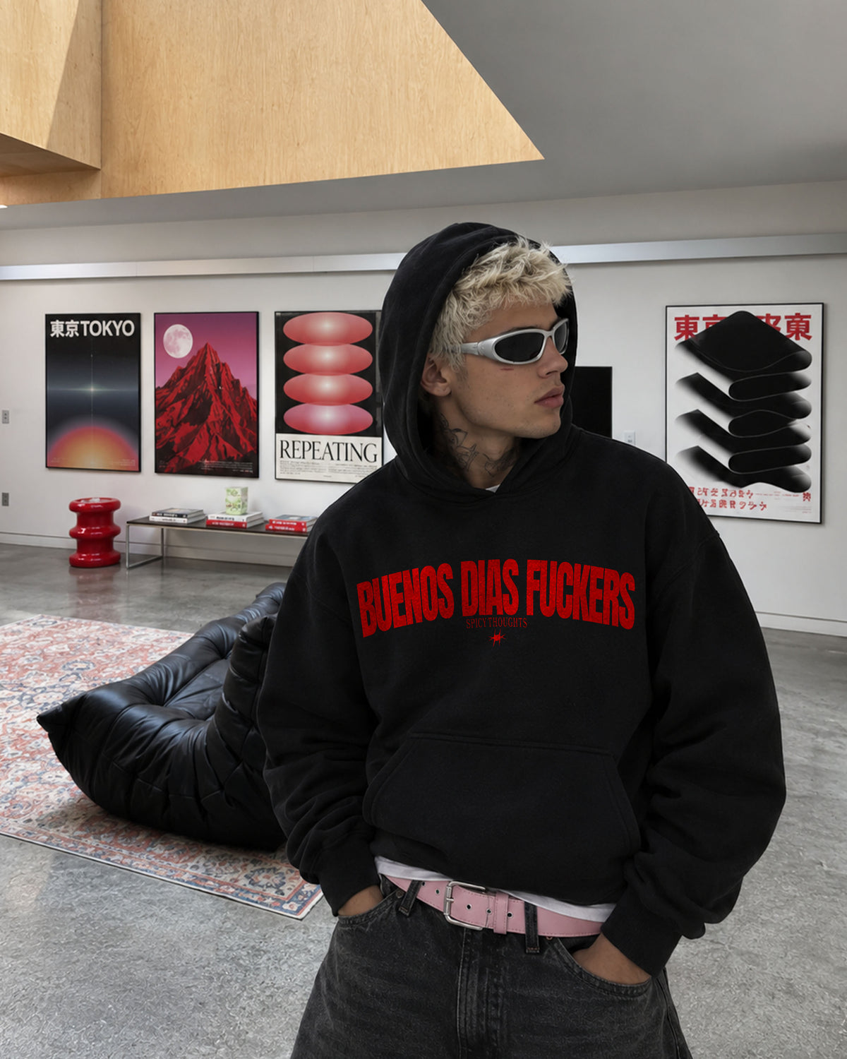 Oversized Hoodie - Buenos Dias Fuckers Curve