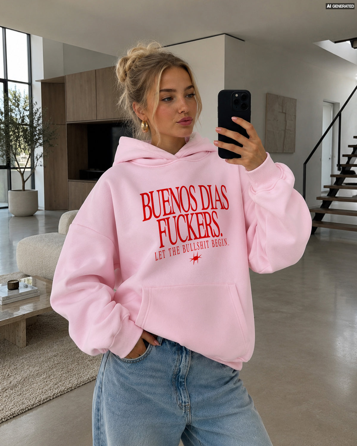 Oversized Hoodie Girls - Buenos Días Fuckers Frontprint