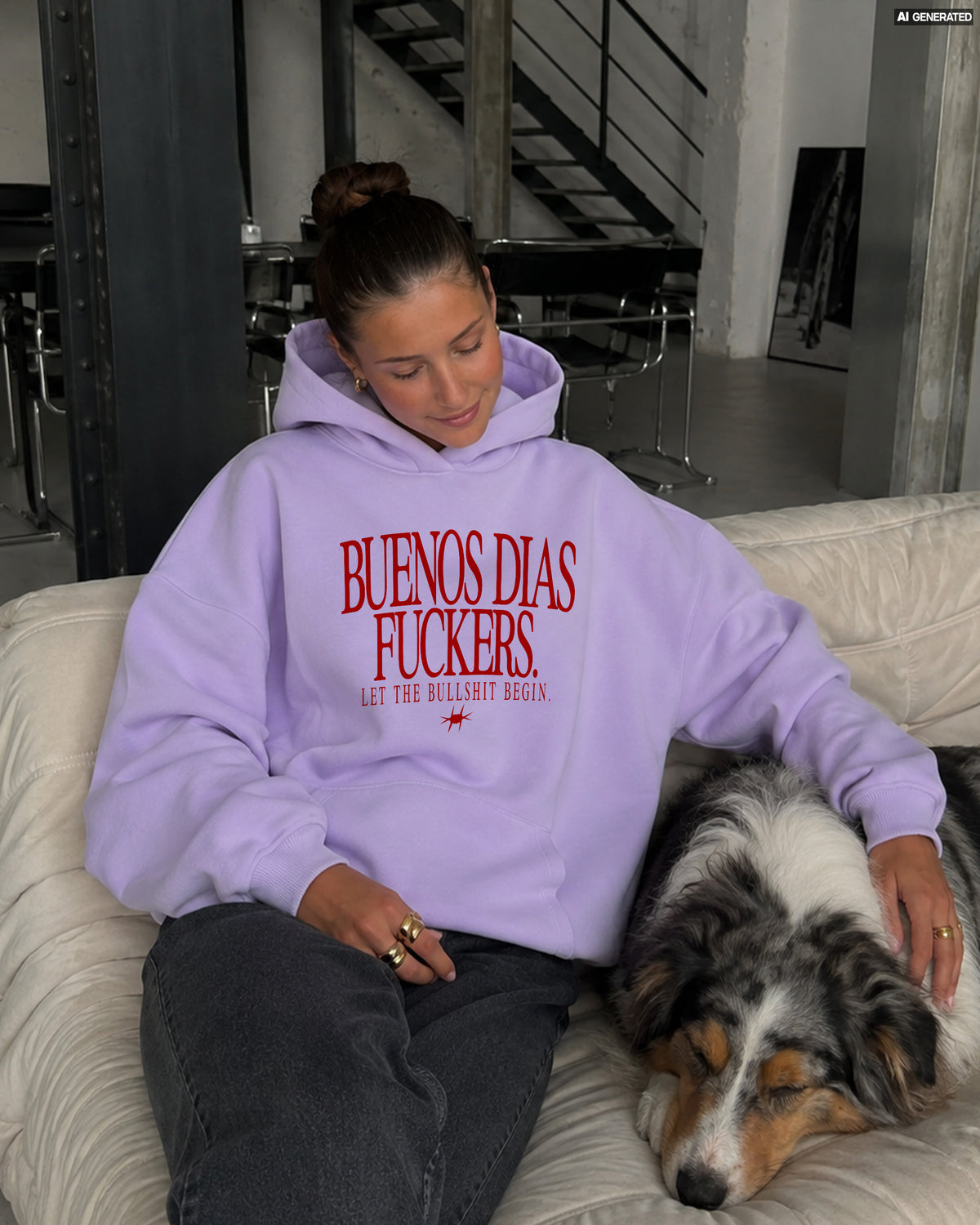 Oversized Hoodie Girls - Buenos Días Fuckers Frontprint