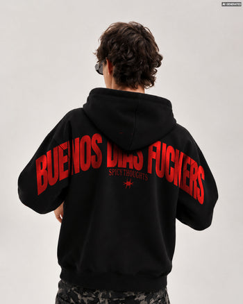 Oversized Hoodie - Buenos Dias Fuckers Back Arch
