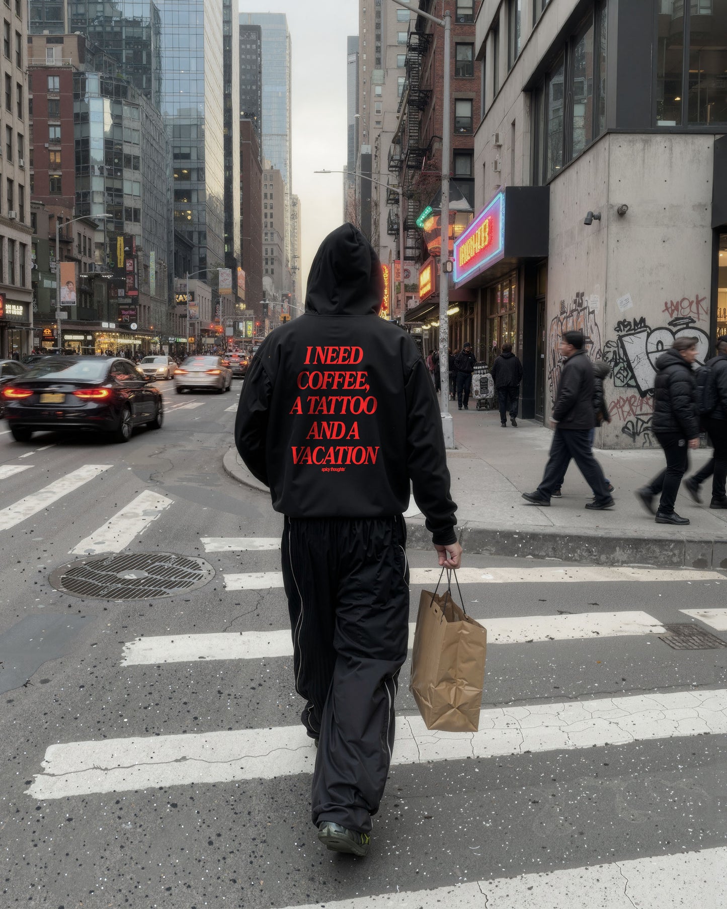 Oversized Hoodie - I Need Coffee, a Tattoo and a Vacation