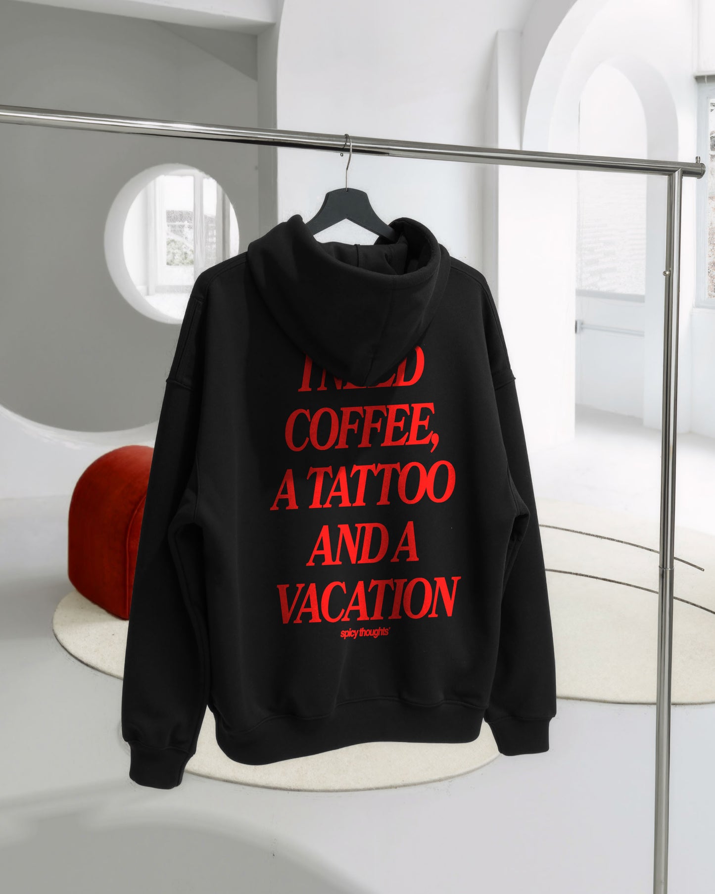 Oversized Hoodie - I Need Coffee, a Tattoo and a Vacation