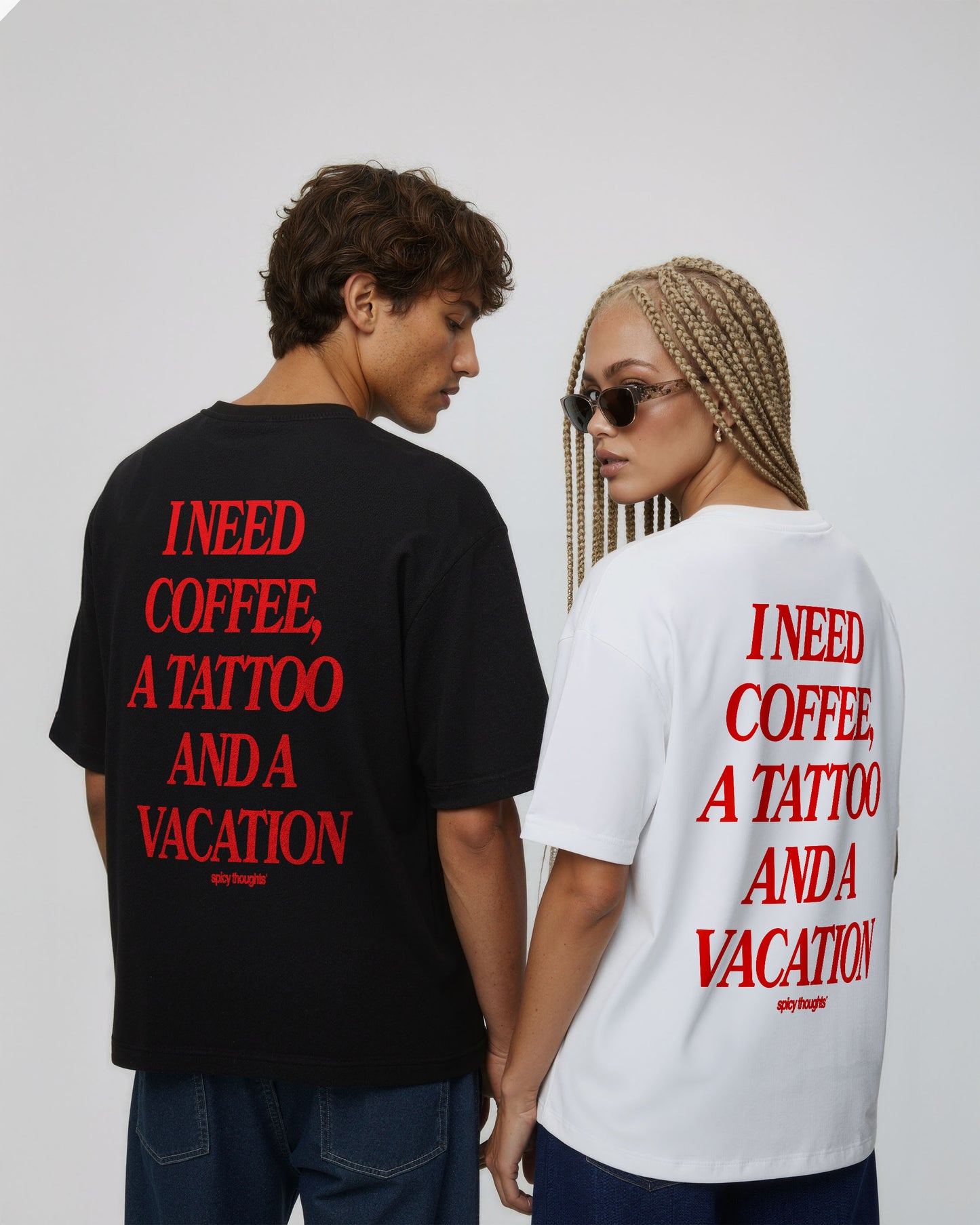 Heavy Oversized Tee - I Need Coffee, a Tattoo and a Vacation