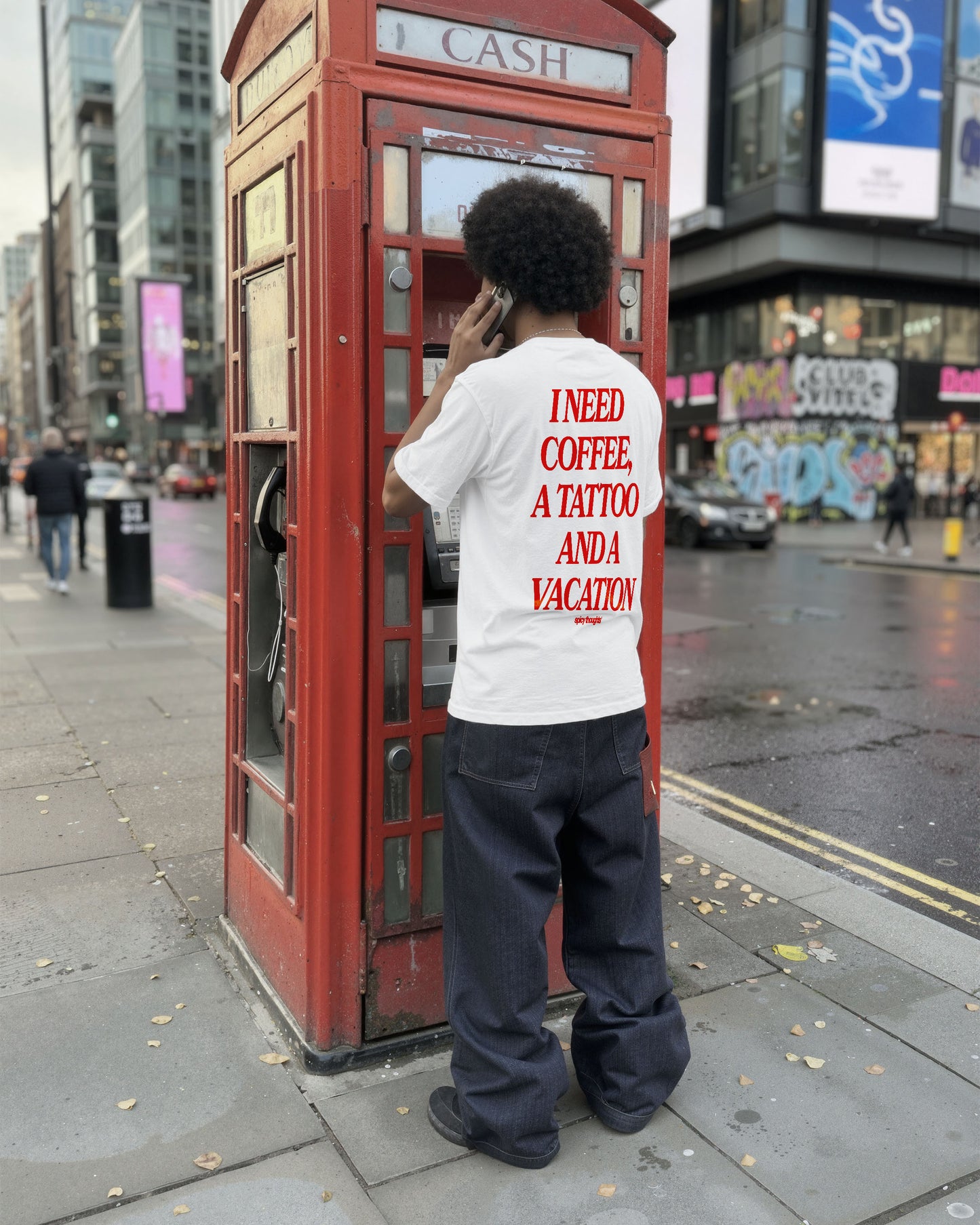 Heavy Oversized Tee - I Need Coffee, a Tattoo and a Vacation