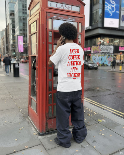 Heavy Oversized Tee - I Need Coffee, a Tattoo and a Vacation