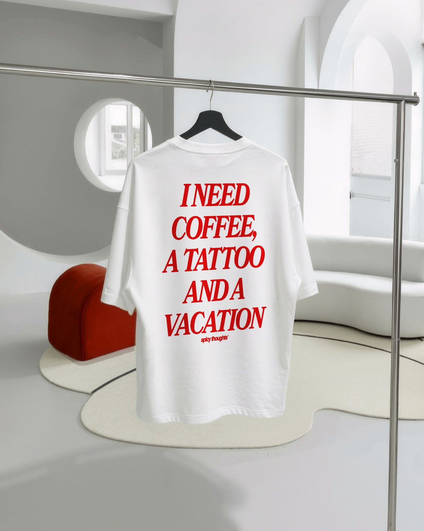 Heavy Oversized Tee - I Need Coffee, a Tattoo and a Vacation