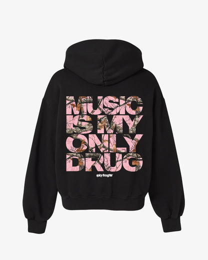 Oversized Hoodie Black - Music Is My Only Drug