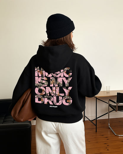 Oversized Hoodie Black - Music Is My Only Drug