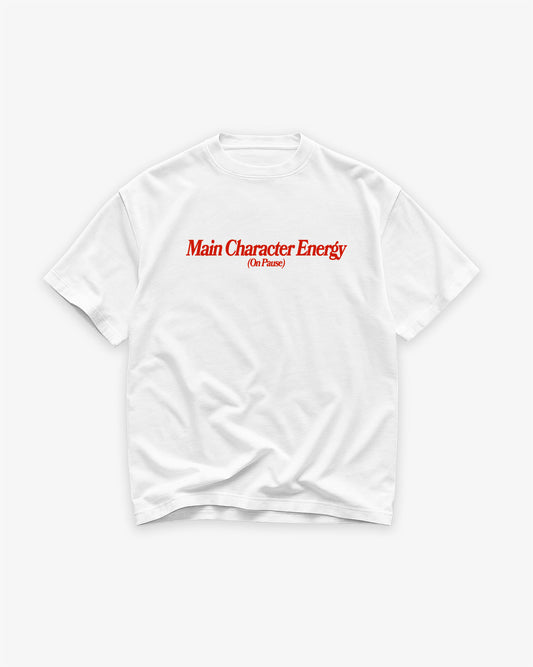 Heavy Oversized Tee White - Main Character Energy (On Pause)