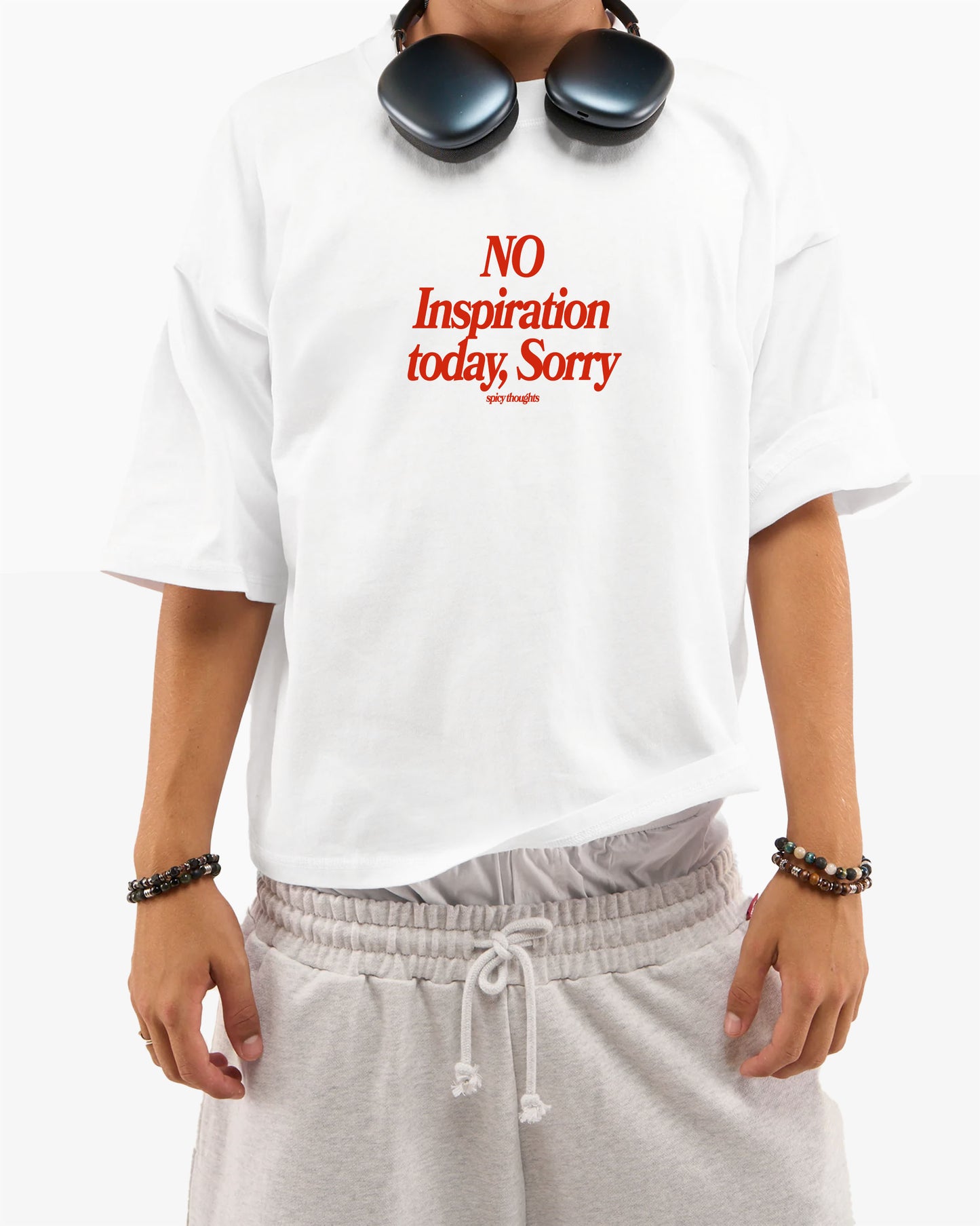 Heavy Oversized Tee White - No Inspiration Today, Sorry