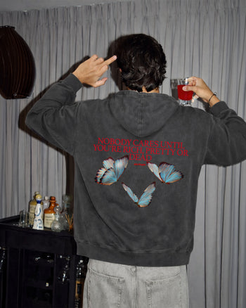 Oversized Hoodie - Nobody Cares” Butterfly