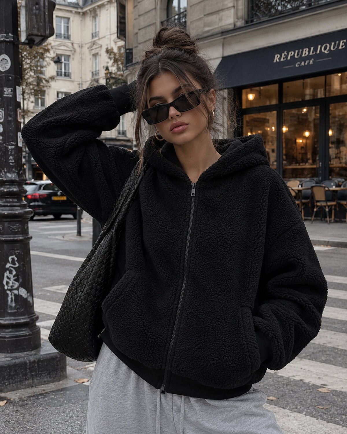 Oversized Sherpa Zip Hoodie Girls