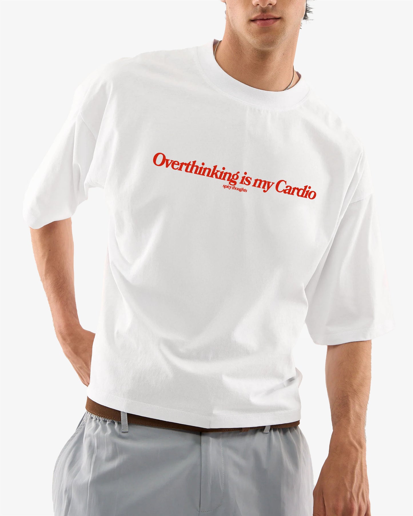 Heavy Oversized Tee White - Overthinking Is My Cardio