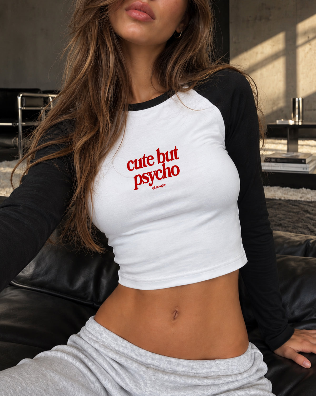 Cropped Raglan Longsleeve Tee - Cute But Psycho