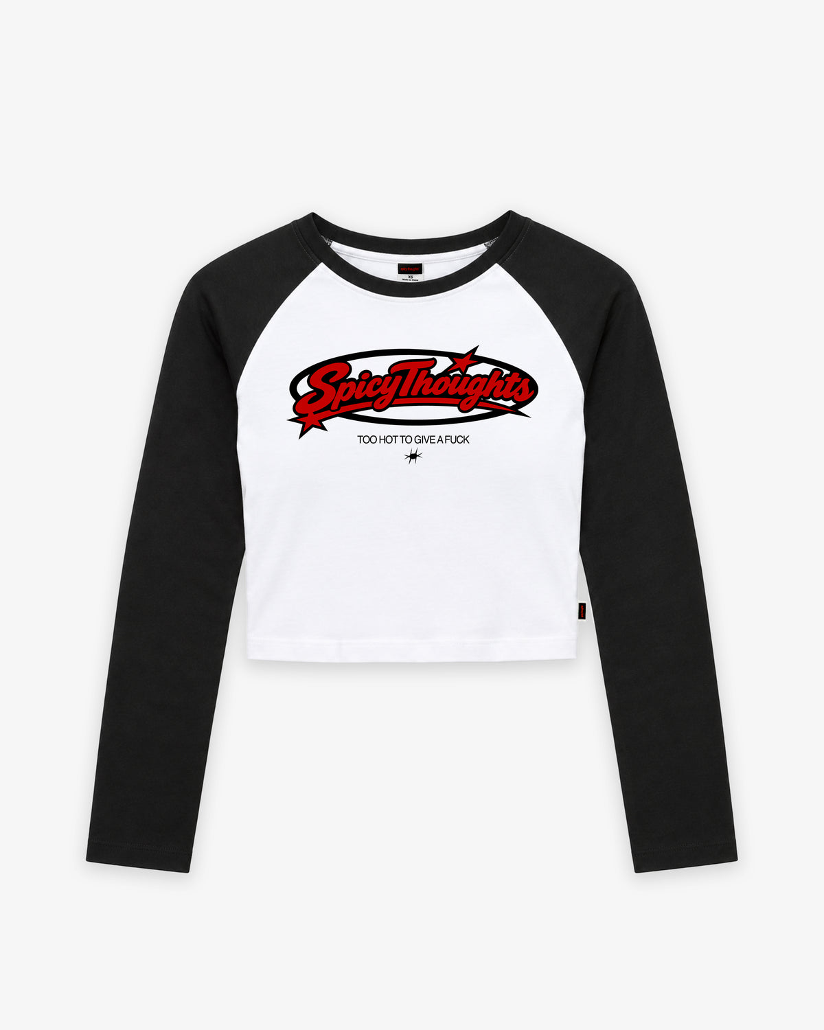 Cropped Raglan Longsleeve Tee - Too hot to give a fuck