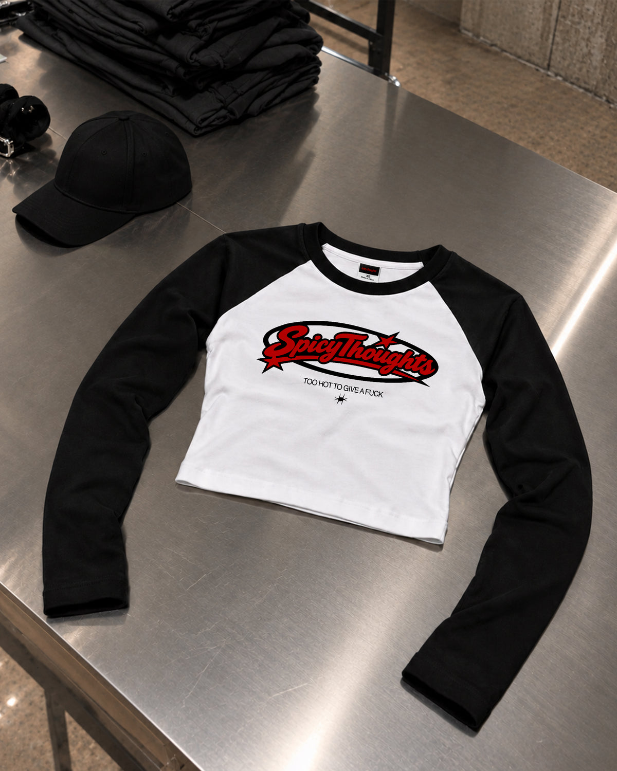Cropped Raglan Longsleeve Tee - Too hot to give a fuck