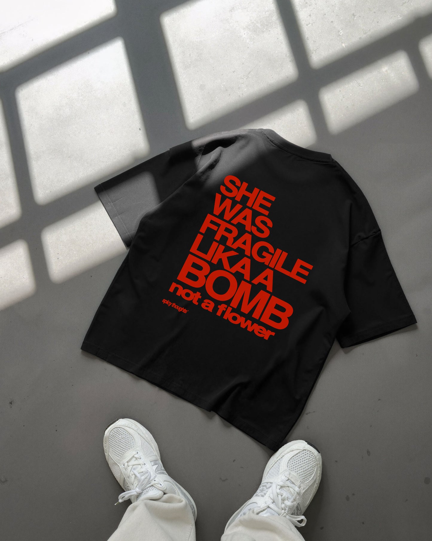 Heavy Oversized Tee - She Was Fragile Like a Bomb, Not a Flower