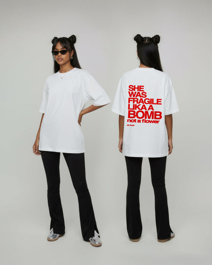 Heavy Oversized Tee - She Was Fragile Like a Bomb, Not a Flower