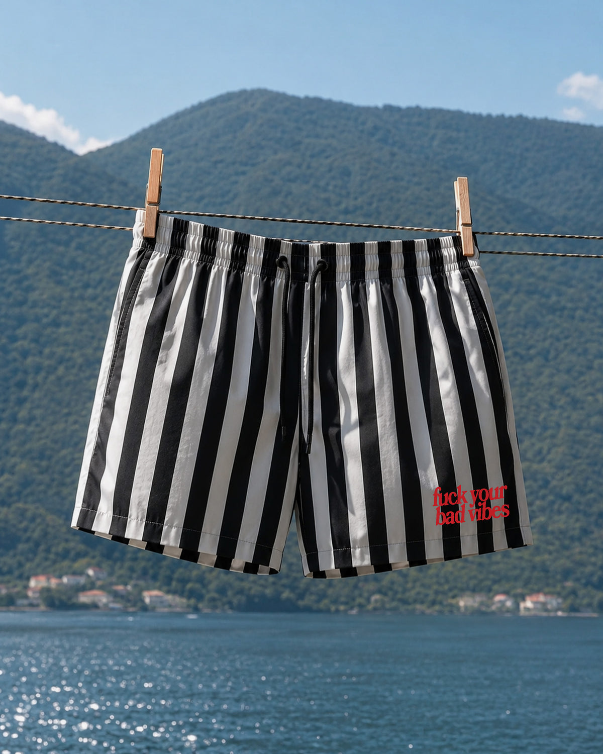 Stripe Swim Shorts - Fuck Your Bad Vibes