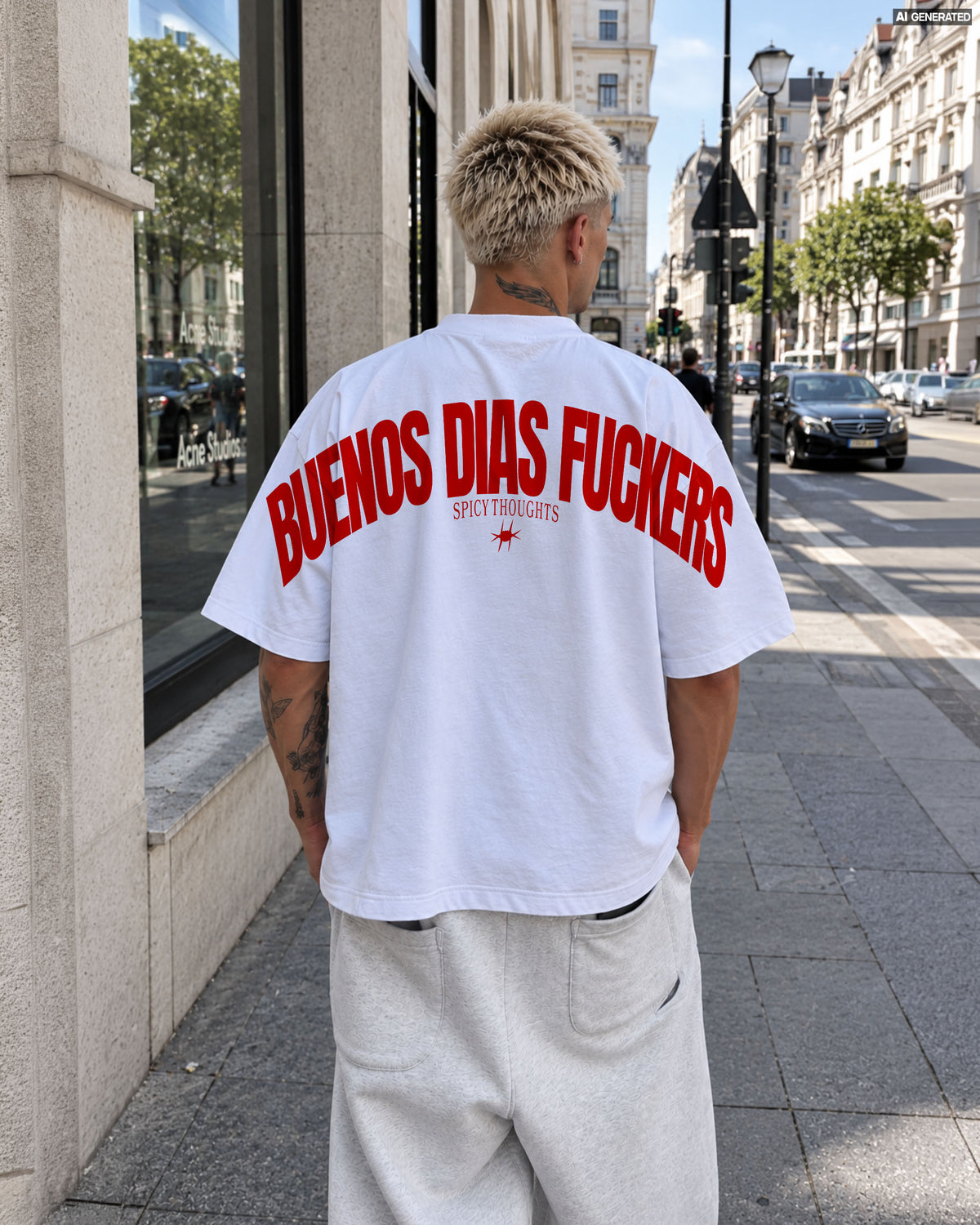 Heavy Oversized Tee - Buenos Dias Fuckers Back Arch