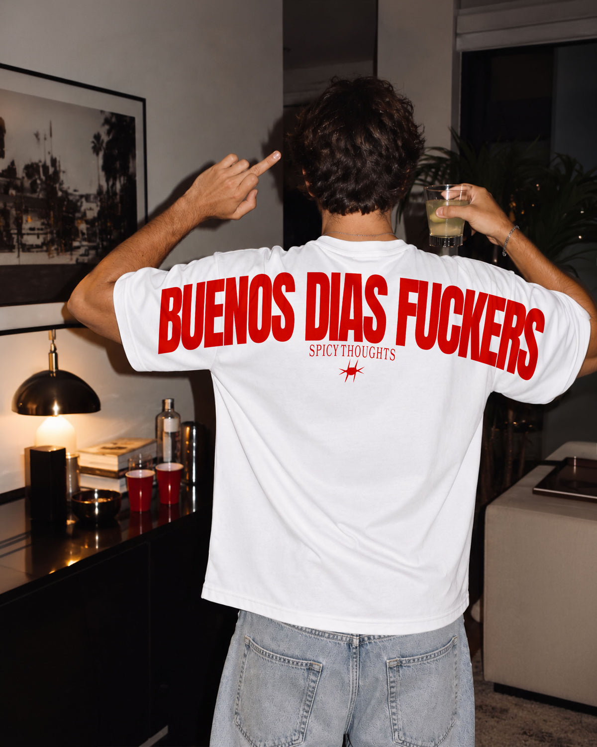 Heavy Oversized Tee - Buenos Dias Fuckers Back Arch