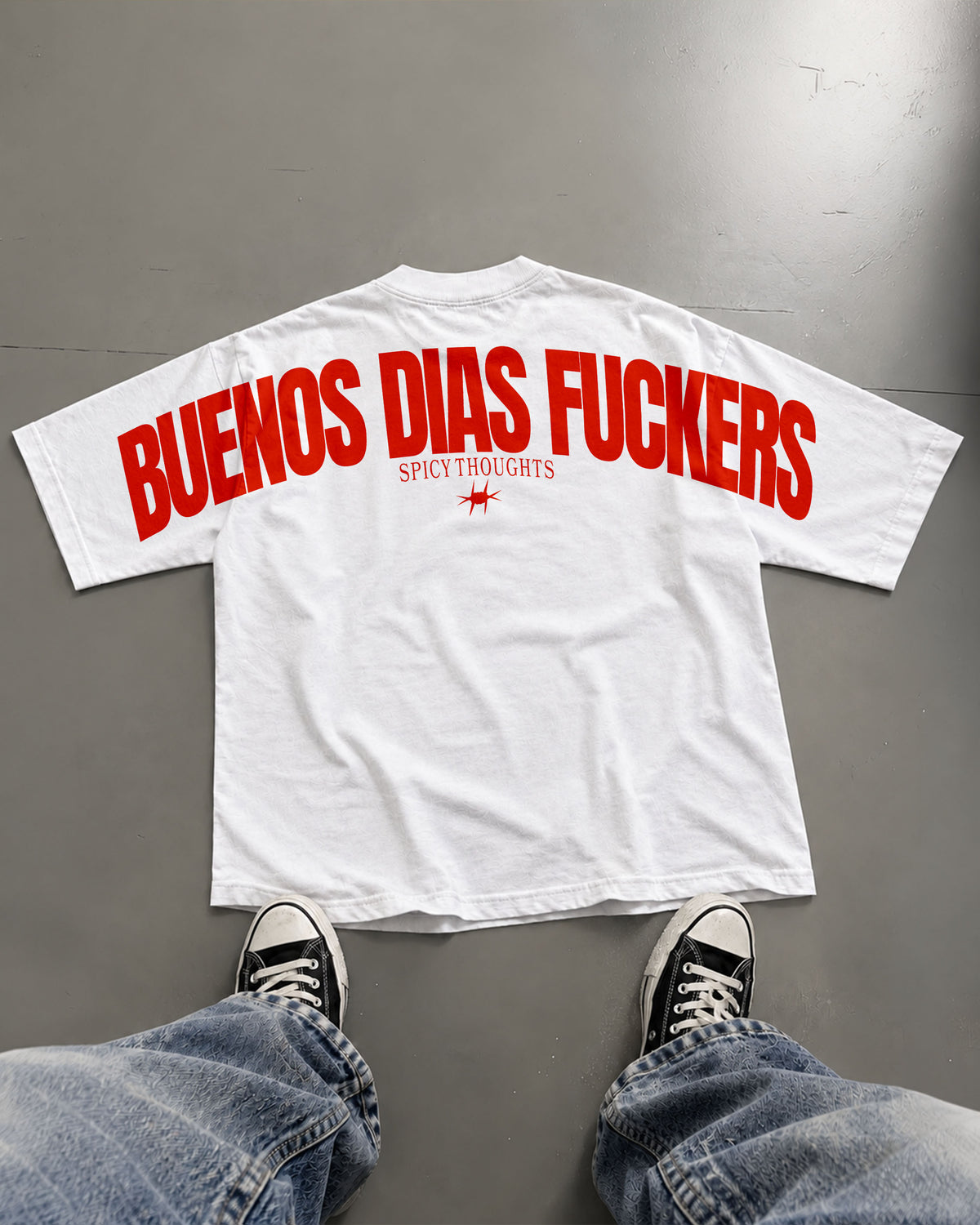 Heavy Oversized Tee - Buenos Dias Fuckers Back Arch