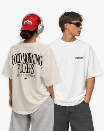 Heavy Oversized Tee - Good Morning Fuckers BLACK