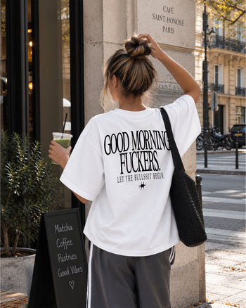Heavy Oversized Tee - Good Morning Fuckers BLACK