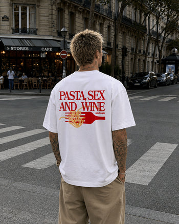 Heavy Oversized Tee - Pasta Sex and Wine