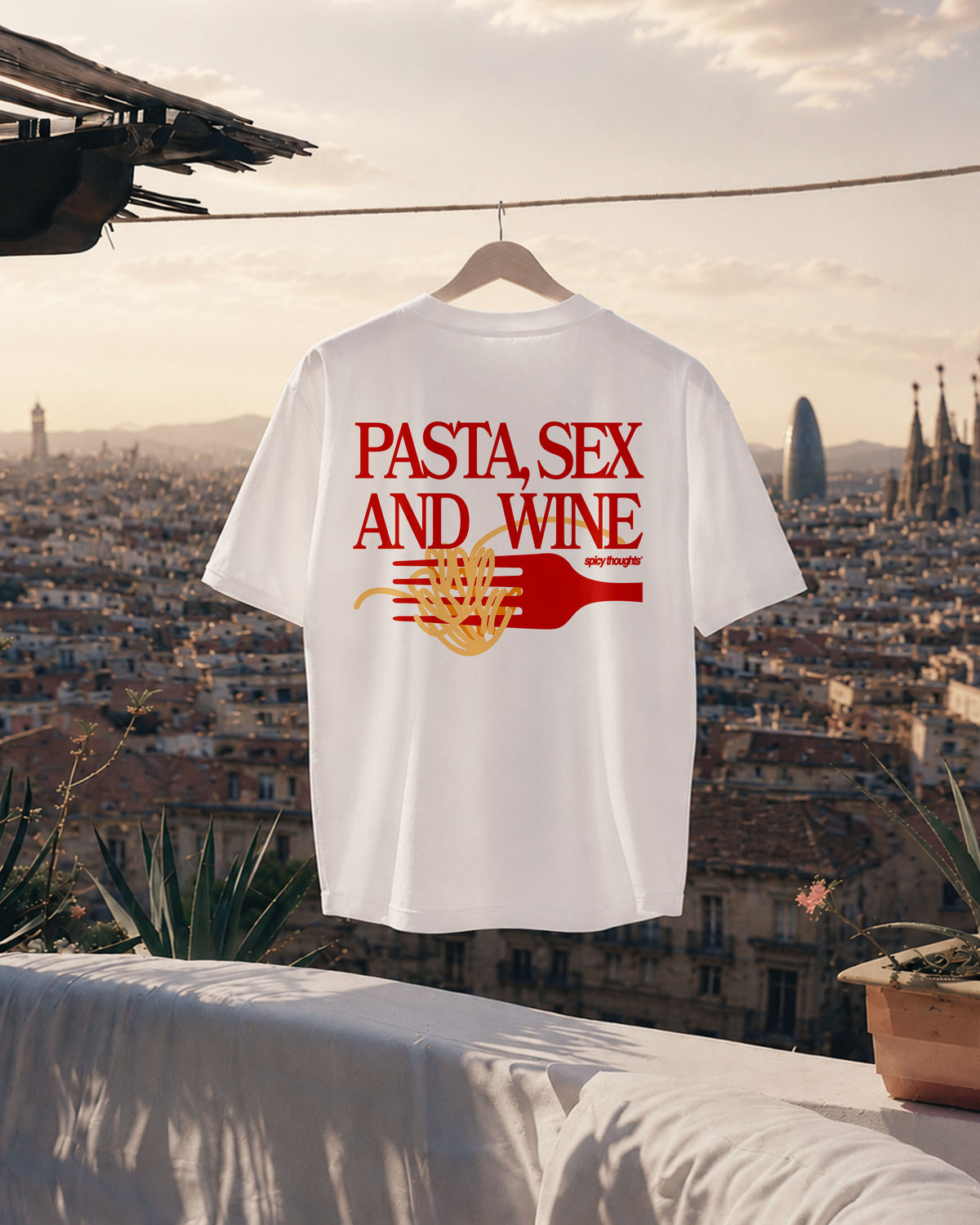 Heavy Oversized Tee - Pasta Sex and Wine