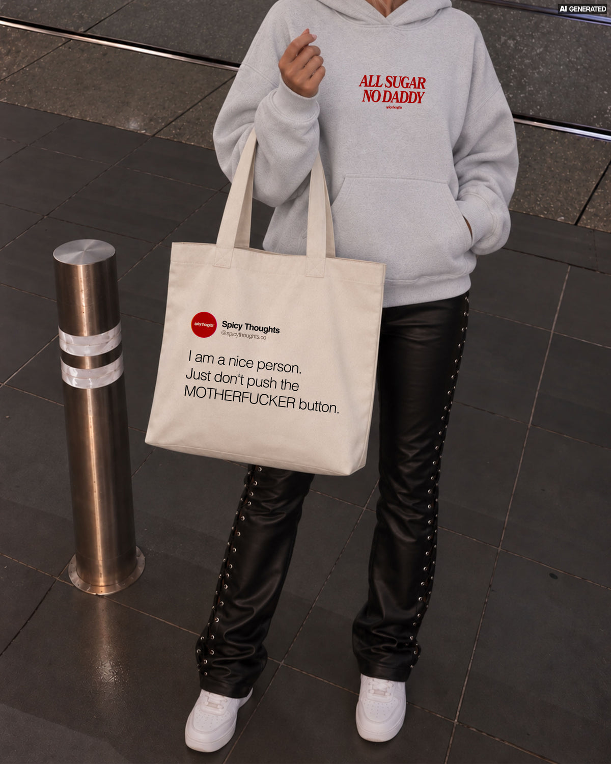 Tote Bag - I am a nice person. Just don’t push the motherfucker button