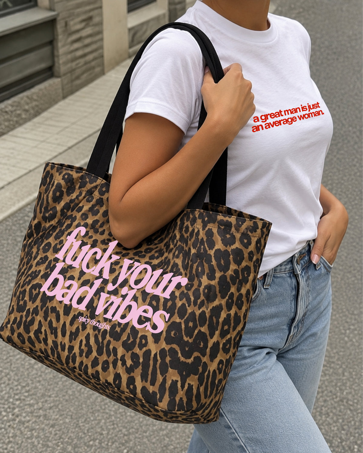 Premium Tote Bag Leopard - Fuck Your Bad Vibes