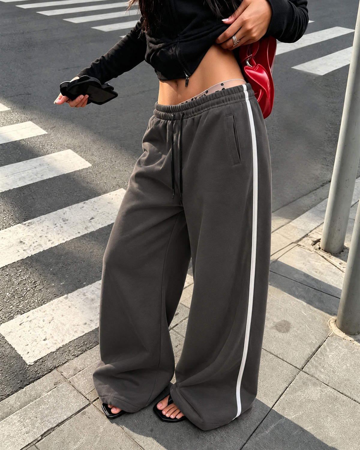 Wide Leg Track Pants Side Stripe