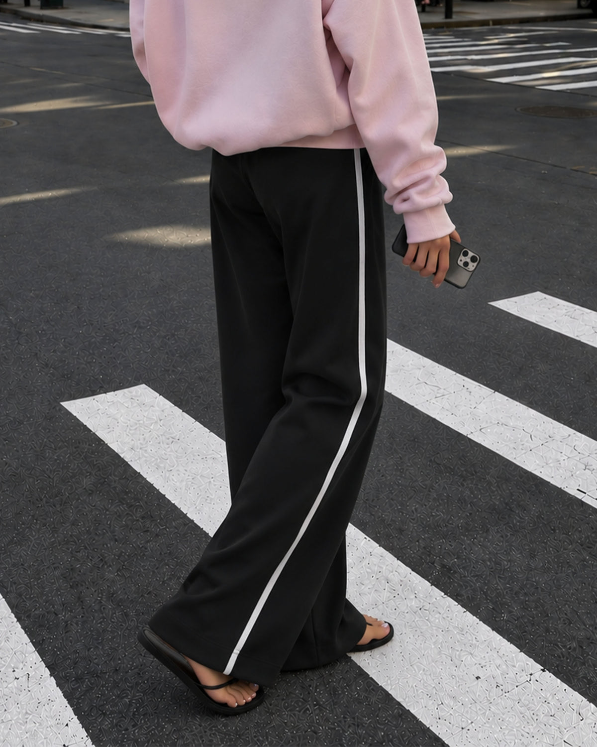 Wide Leg Track Pants Side Stripe