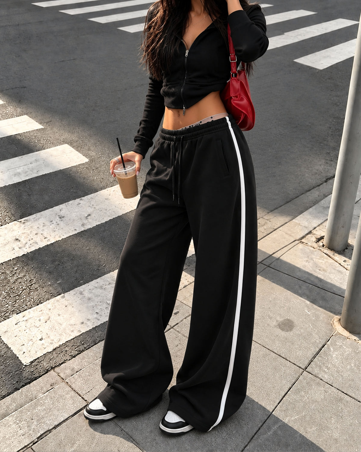 Wide Leg Track Pants Side Stripe