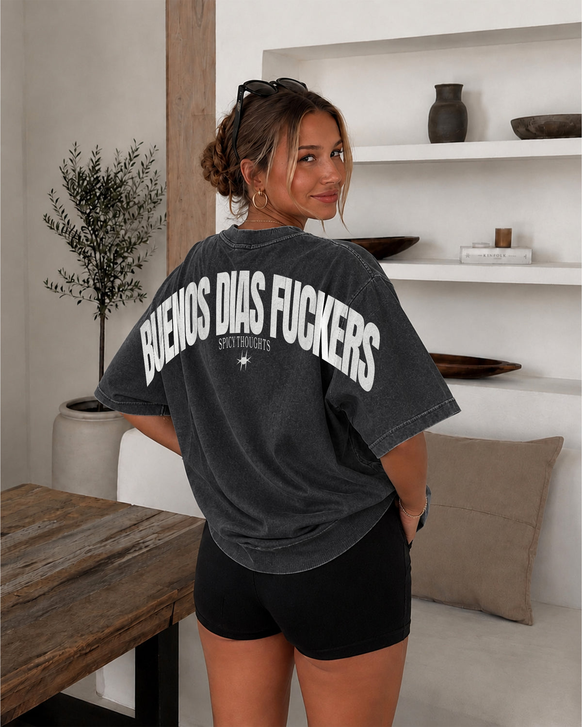 Heavy Oversized Tee Washed - Buenos Dias Fuckers Back Arch