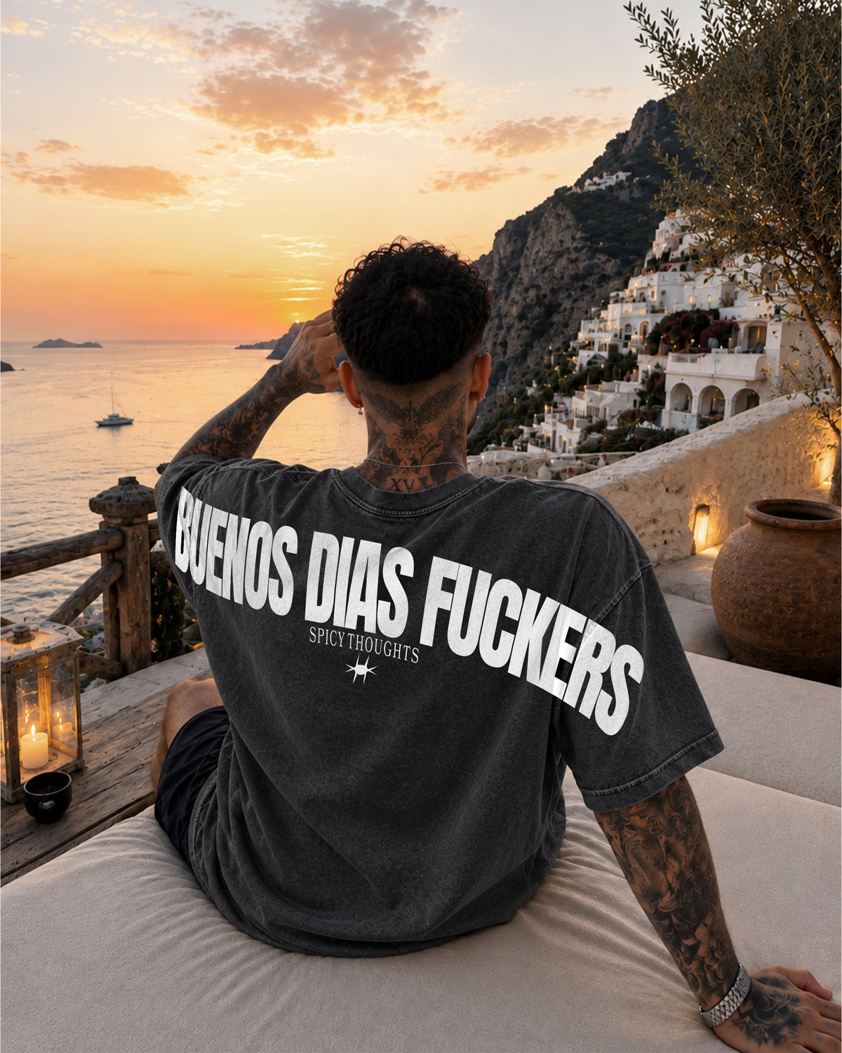 Heavy Oversized Tee Washed - Buenos Dias Fuckers Back Arch