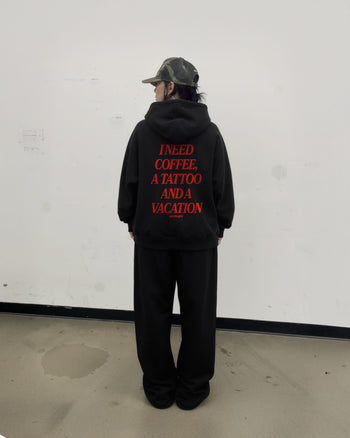 Oversized Zip Hoodie - I Need Coffee, a Tattoo and a Vacation