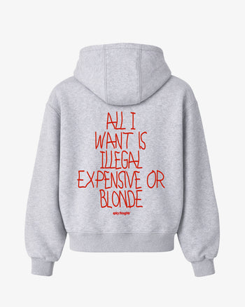Oversized Hoodie - All I Want Is Illegal, Expensive or Blonde Handwritten